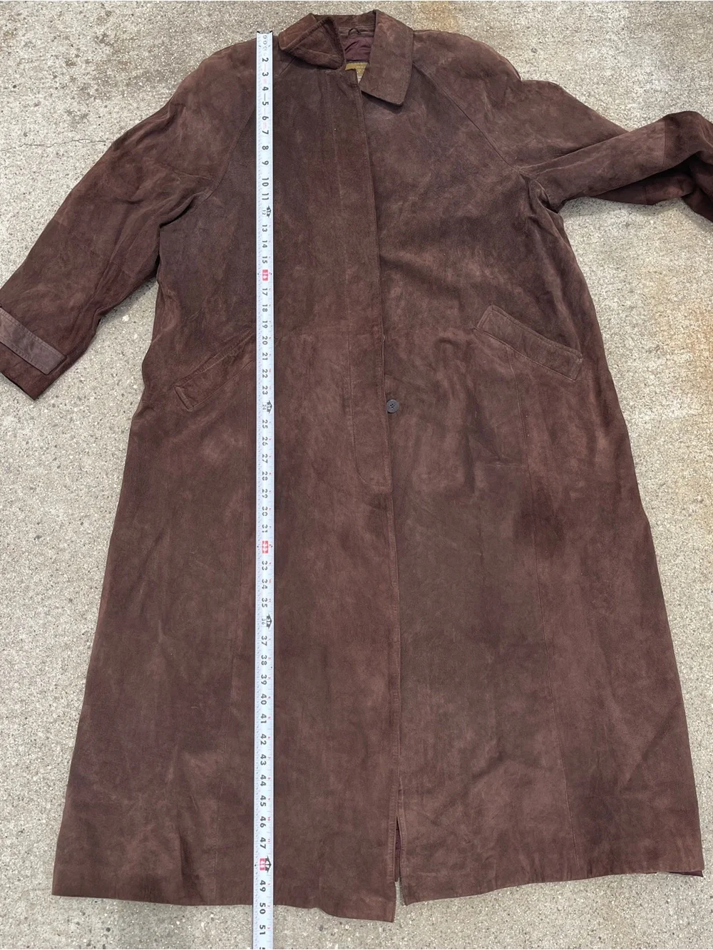 Vintage Y2K Express Women's Brown Suede Leather Trench Coat - size L - Picture 9 of 14